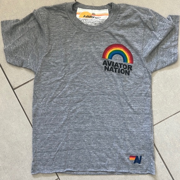 Aviator Nation Tops - Aviator nation, gray T-shirt with rainbow detail